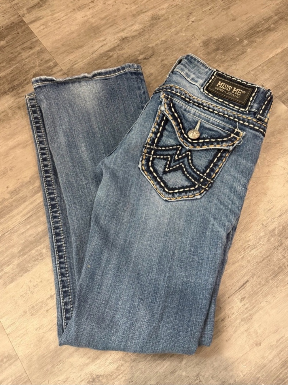 Miss Me Medium Blue Bootcut Jeans with Embroidered Flap Pocket